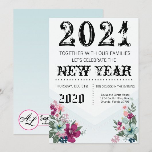 5x7 Nieuwjaarsnacht uitnodiging Tropische bloemen  (Voorkant / Achterkant)