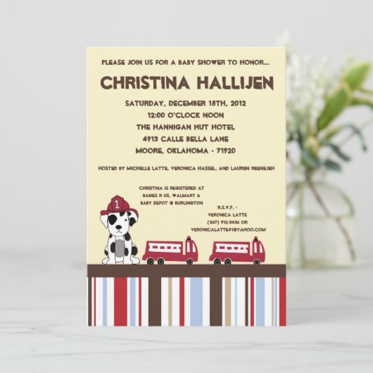5x7 Nojo Fire Engine Baby Shower Invitation Kaart (Staand voorkant)