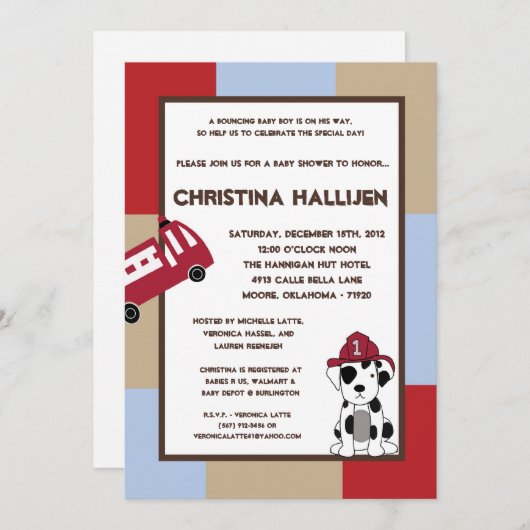 5x7 Nojo Fire Engine Baby shower Uitnodiging (Voorkant / Achterkant)