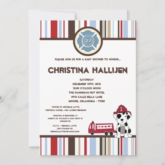 5x7 Nojo Fire Engine Baby shower Uitnodiging (Voorkant)