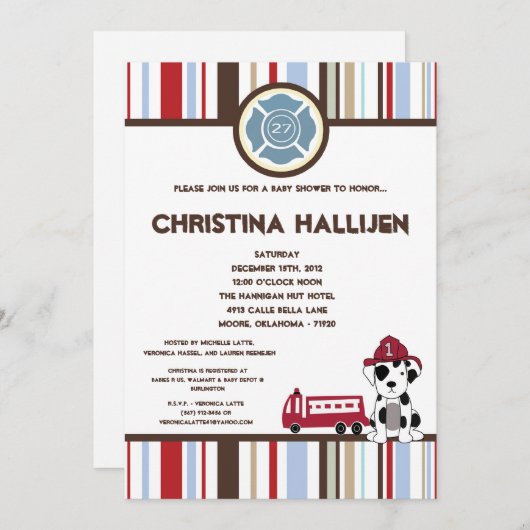 5x7 Nojo Fire Engine Baby shower Uitnodiging (Voorkant / Achterkant)