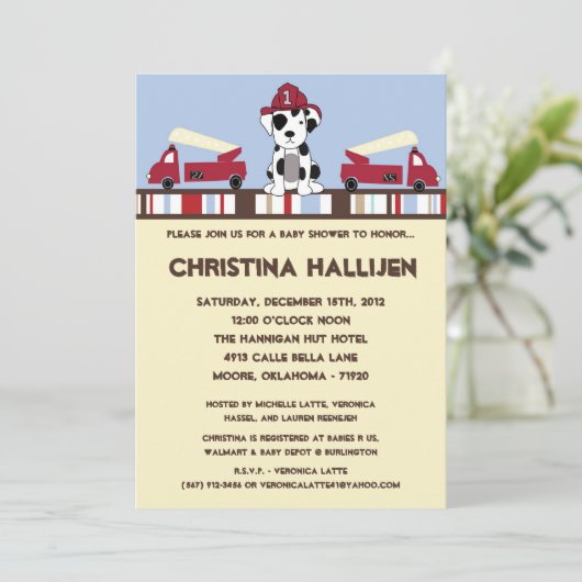 5x7 Nojo Fire Engine Shower-uitnodiging Kaart (Staand voorkant)