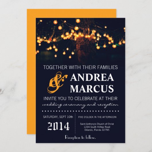 5x7 Oak Tree String Lights Nacht Huwelijksuitnodig Kaart (Voorkant / Achterkant)