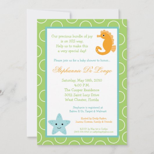 5x7 Ocean Life Zee Horse Baby shower Invitation Kaart (Voorkant)