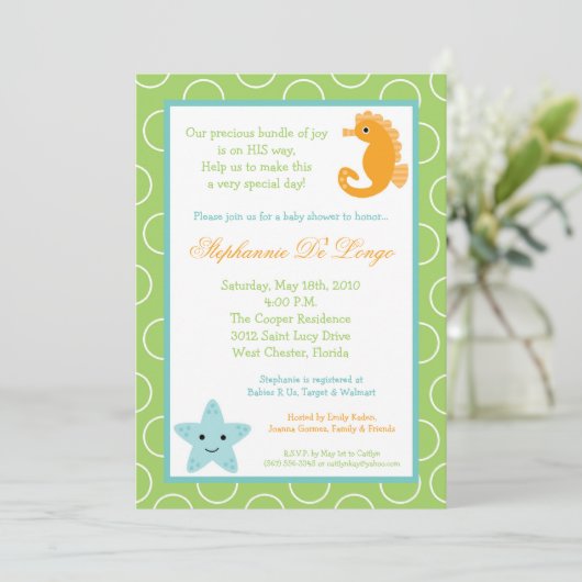 5x7 Ocean Life Zee Horse Baby shower Invitation Kaart (Staand voorkant)