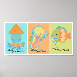 5x7 Ocean Squid Zee Horse Bathroom Wall Art Poster