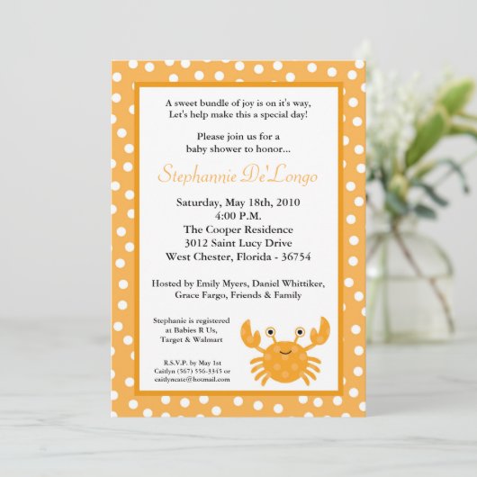 5x7 Ocean Zee Life Crab Baby shower Kaart (Staand voorkant)