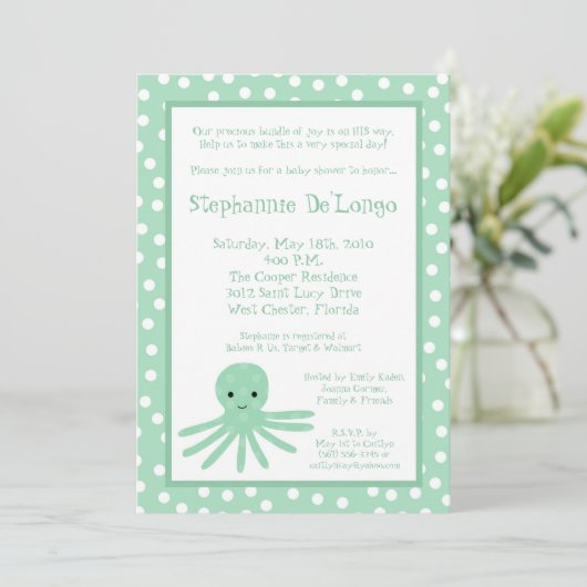 5x7 Ocean Zee Life Octopus Baby shower Uitnodiging (Staand voorkant)
