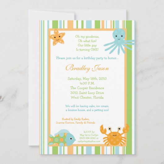 5x7 Ocean Zee Life Octopus Birthday Uitnodiging (Voorkant)