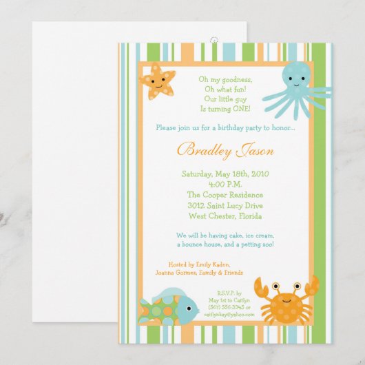 5x7 Ocean Zee Life Octopus Birthday Uitnodiging (Voorkant / Achterkant)