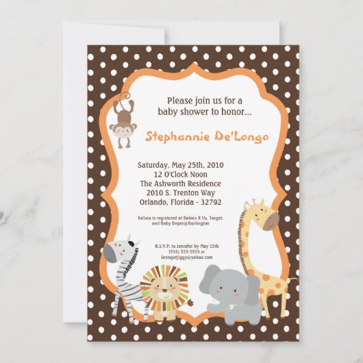 5x7 Oerwoud Adventure Animal Baby shower Invitatio Kaart (Voorkant)