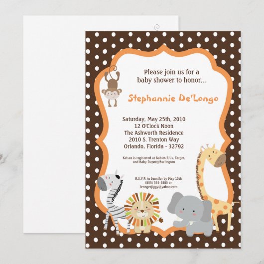 5x7 Oerwoud Adventure Animal Baby shower Invitatio Kaart (Voorkant / Achterkant)