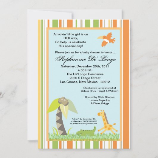 5x7 Oerwoud Animals Girl Baby shower Invitation Kaart (Voorkant)