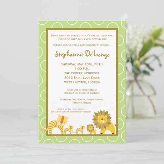 5x7 Oerwoud Boy Gir TRIPLETS Baby shower Uitnodigi Kaart (Staand voorkant)