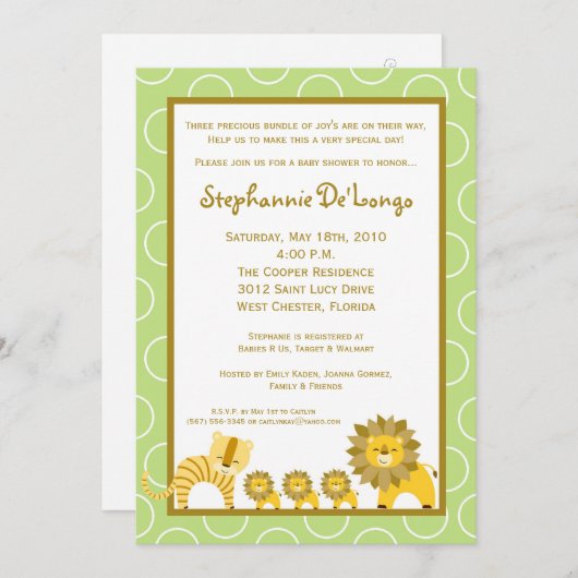 5x7 Oerwoud Boy TRIPLETS Baby shower Uitnodiging (Voorkant / Achterkant)