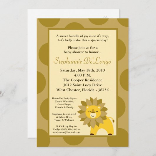 5x7 Oerwoud King Lion Safari Baby shower Uitnodigi Kaart (Voorkant / Achterkant)