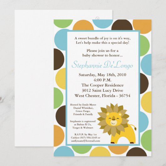 5x7 Oerwoud King Lion Safari Baby shower Uitnodigi Kaart (Voorkant / Achterkant)