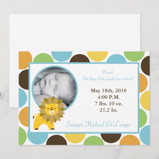 5x7 Oerwoud King Lion Zoo Foto geboorteaankondigin Aankondiging (Voorkant / Achterkant)