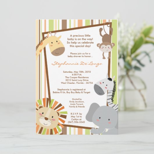 5x7 Oerwoud Lion Monkey Baby shower Uitnodiging (Staand voorkant)