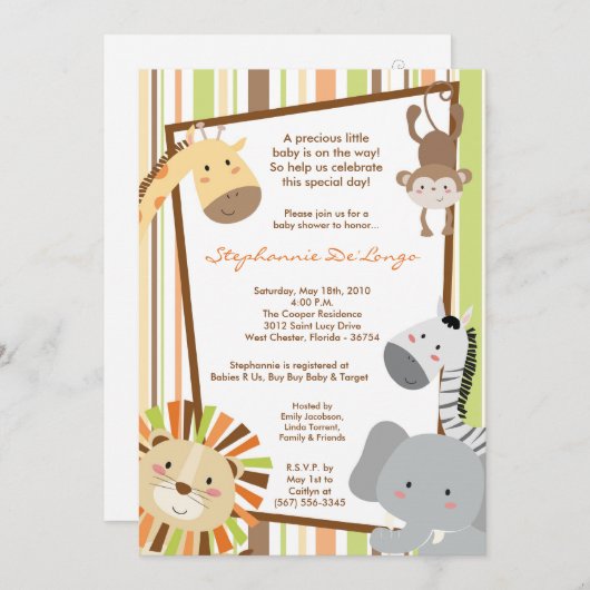 5x7 Oerwoud Lion Monkey Baby shower Uitnodiging (Voorkant / Achterkant)