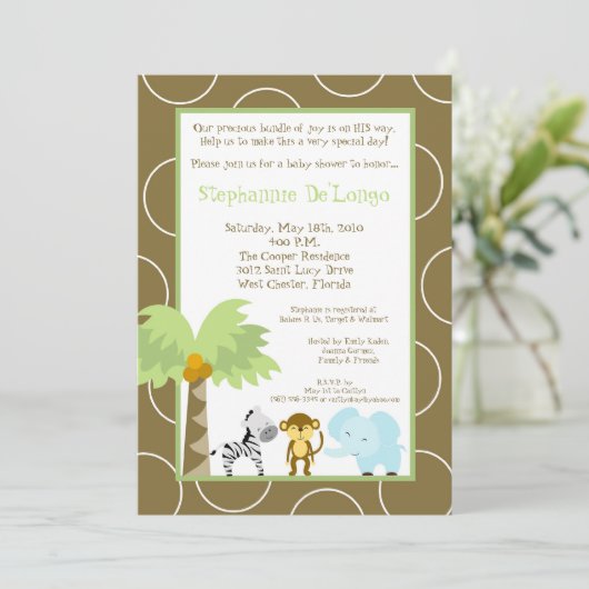 5x7 Oerwoud Safari Animal Baby shower Invitation Kaart (Staand voorkant)