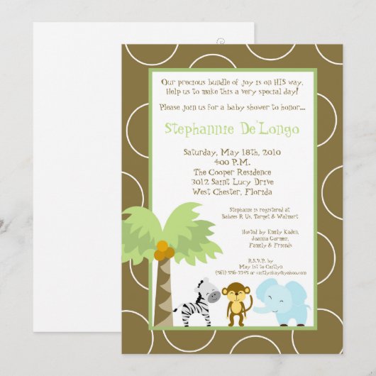 5x7 Oerwoud Safari Animal Baby shower Invitation Kaart (Voorkant / Achterkant)