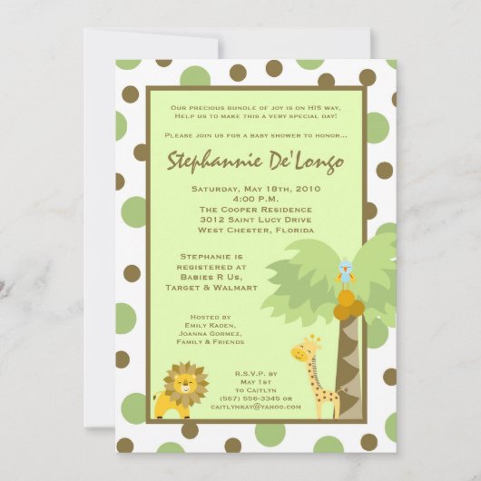 5x7 Oerwoud Safari Animal Baby shower Invitation Kaart (Voorkant)