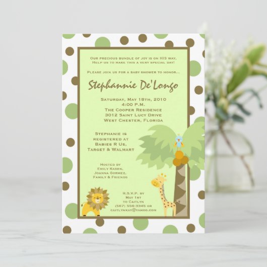 5x7 Oerwoud Safari Animal Baby shower Invitation Kaart (Staand voorkant)