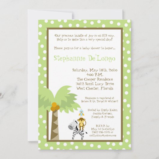 5x7 Oerwoud Safari Animal Baby shower Invitation Kaart (Voorkant)