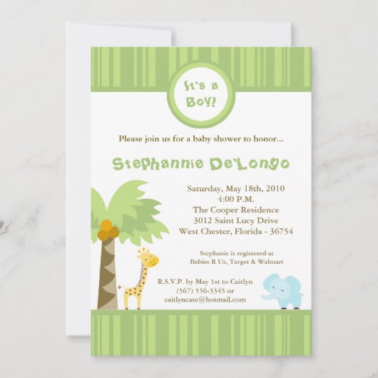 5x7 Oerwoud Safari Animal Baby shower Invitation Kaart (Voorkant)