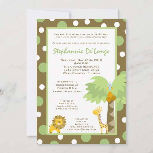 5x7 Oerwoud Safari Animal Baby shower Invitation Kaart (Voorkant)