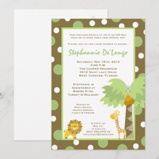 5x7 Oerwoud Safari Animal Baby shower Invitation Kaart (Voorkant / Achterkant)