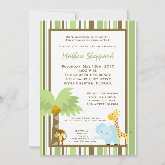 5x7 Oerwoud Safari Animal Birthday Party Invitatio Kaart (Voorkant)