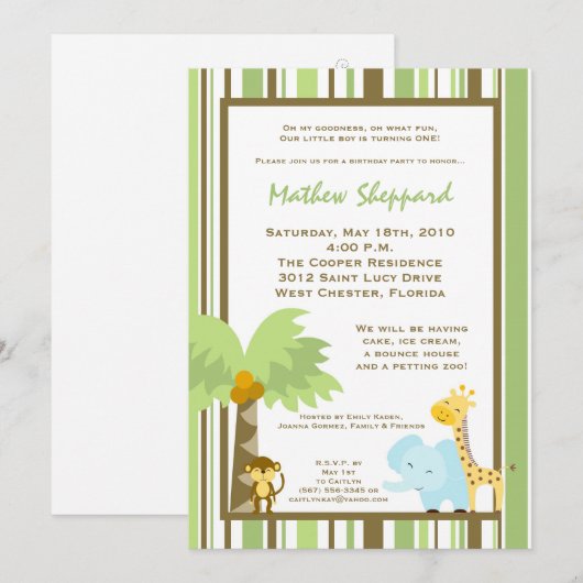 5x7 Oerwoud Safari Animal Birthday Party Invitatio Kaart (Voorkant / Achterkant)