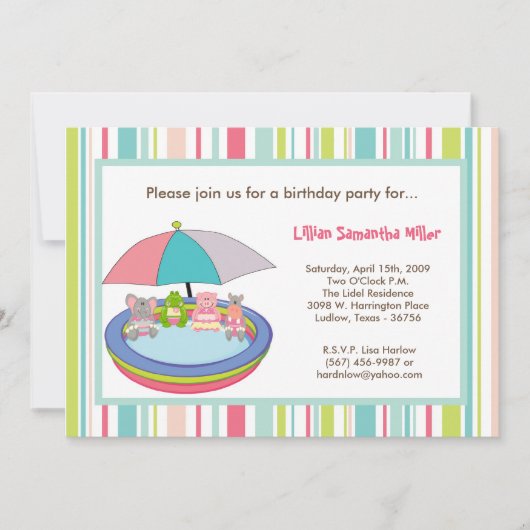 5x7 Oerwoud Safari Pool Birthday Party Invitation Kaart (Voorkant)