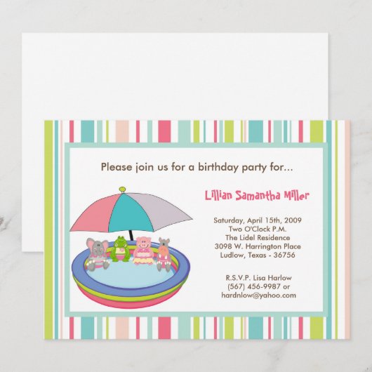 5x7 Oerwoud Safari Pool Birthday Party Invitation Kaart (Voorkant / Achterkant)