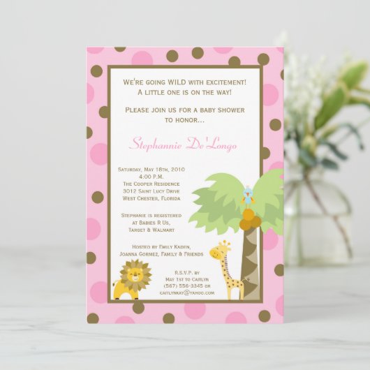 5x7 Oerwoud Safari Zoo Anima Baby shower Uitnodigi Kaart (Staand voorkant)