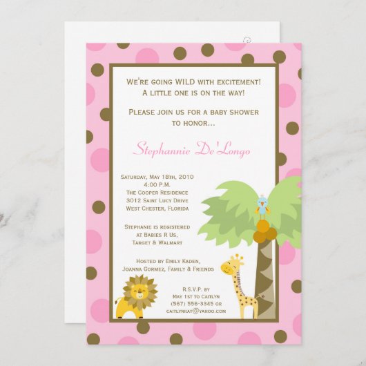 5x7 Oerwoud Safari Zoo Anima Baby shower Uitnodigi Kaart (Voorkant / Achterkant)