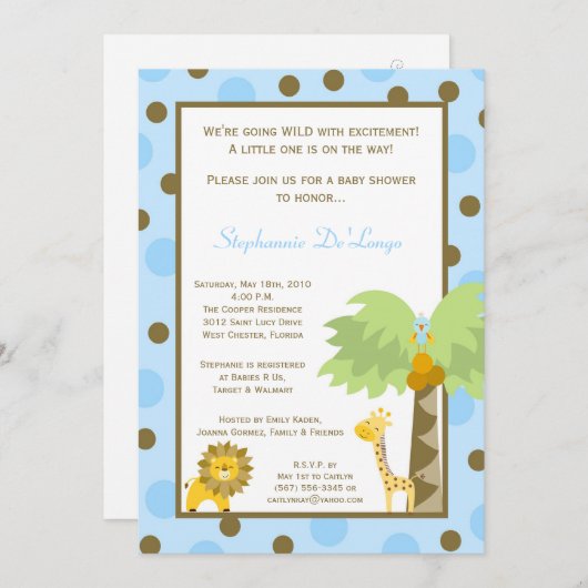 5x7 Oerwoud Safari Zoo Anima Baby shower Uitnodigi Kaart (Voorkant / Achterkant)