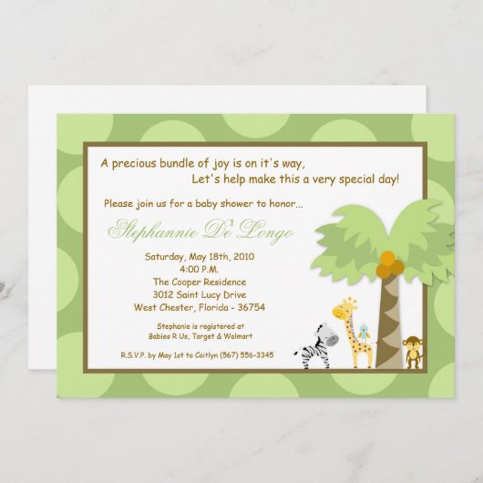 5x7 Oerwoud Safari Zoo Anima Baby shower Uitnodigi Kaart (Voorkant / Achterkant)