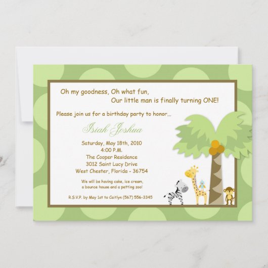 5x7 Oerwoud Safari Zoo Animal Birthday Uitnodiging (Voorkant)