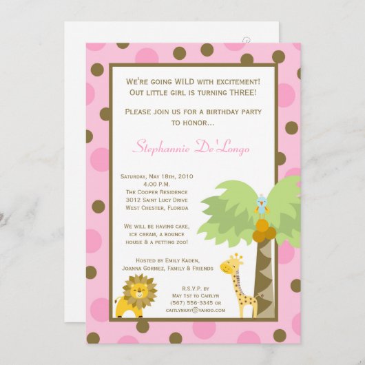 5x7 Oerwoud Safari Zoo Animal Verjaardag Uitnodigi Kaart (Voorkant / Achterkant)