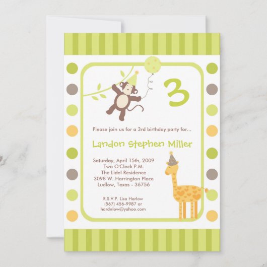 5x7 Oerwoud Safari Zoo Birthday Party Invitation Kaart (Voorkant)