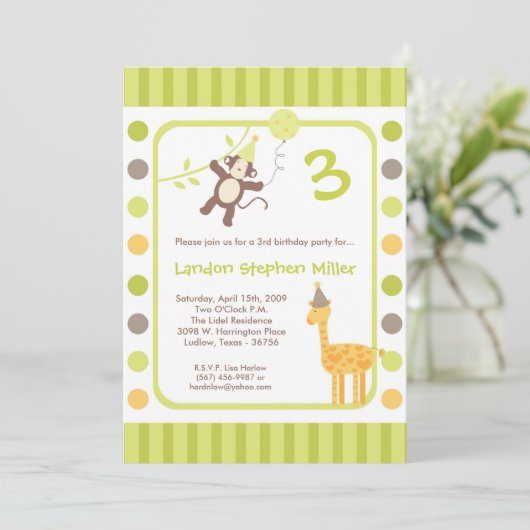 5x7 Oerwoud Safari Zoo Birthday Party Invitation Kaart (Staand voorkant)