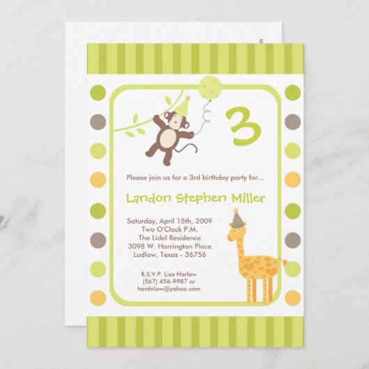 5x7 Oerwoud Safari Zoo Birthday Party Invitation Kaart (Voorkant / Achterkant)