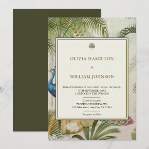 5x7 Olijfgroen Tropische Pauw Palm Wedding Kaart