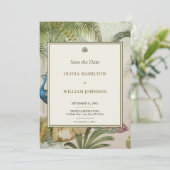 5x7 Olijfgroen Tropische Pauw Palm Wedding Save The Date (Staand voorkant)