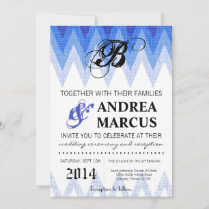 5x7 Ombre Chevron Blauwe Bruiloft Uitnodiging