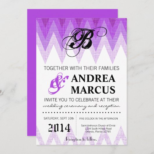 5x7 Ombre Chevron Paarse bruiloft uitnodiging (Voorkant / Achterkant)