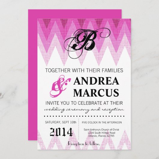 5x7 Ombre Chevron Pink Wedding Uitnodiging (Voorkant / Achterkant)